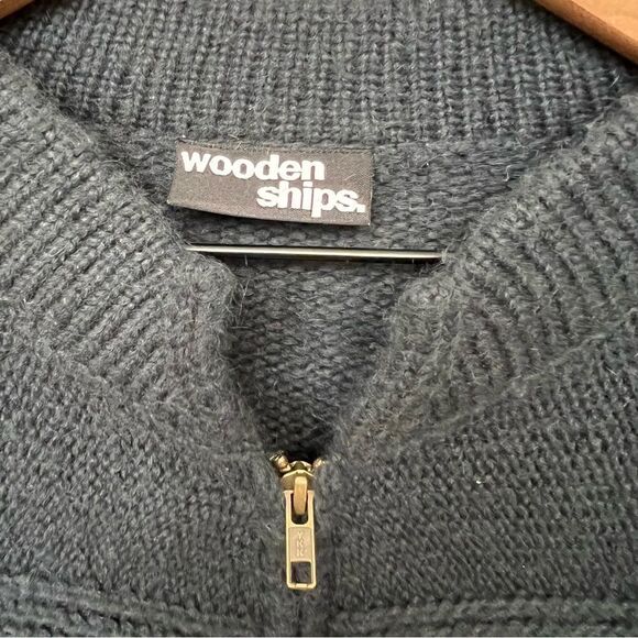 Anthropologie Wooden Ships Women's Navy Zip Up Cardigan Wool Sweater M/L - Picture 3 of 9